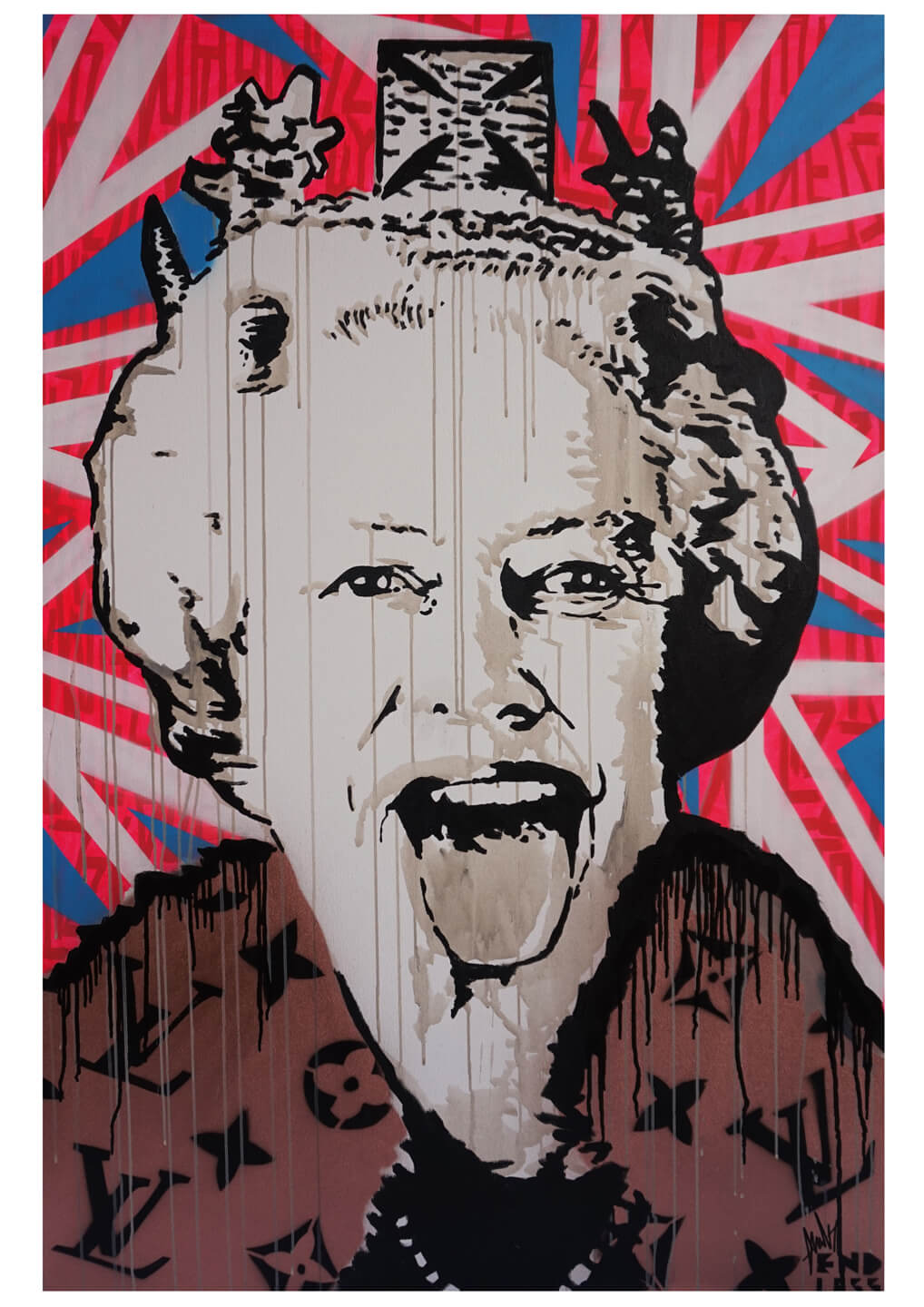 LIZZIE VUITTON UNION JACK, 100 x 150xm, acrylic and spray paint on canvas 